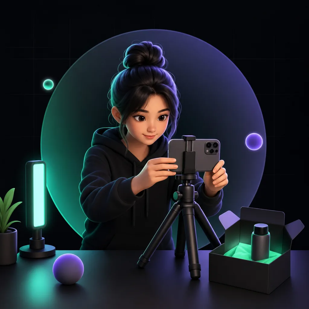 First TikTok Shop affiliate video filming setup with phone and ring light
